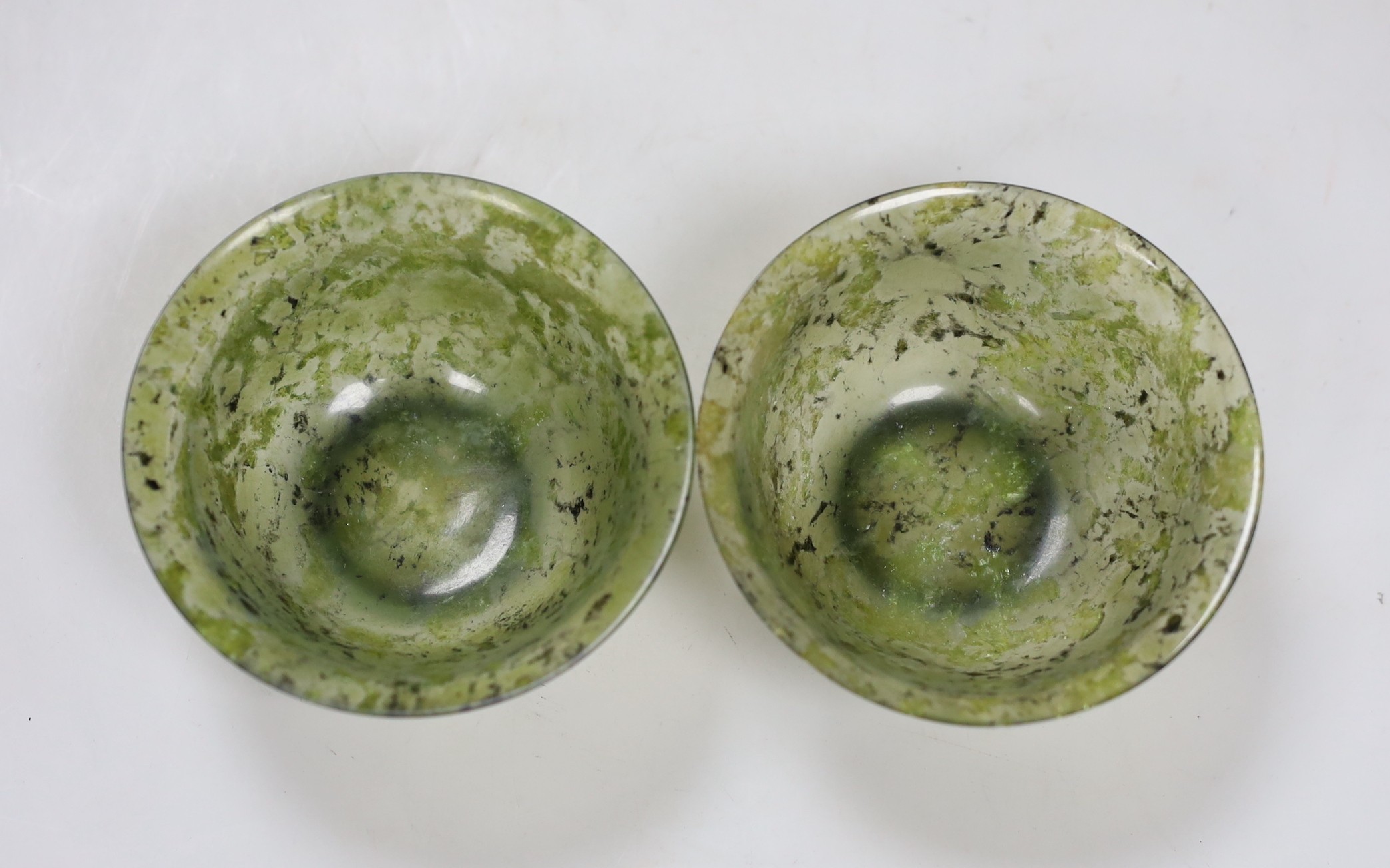 A pair of Chinese moss agate cups, 10cm
